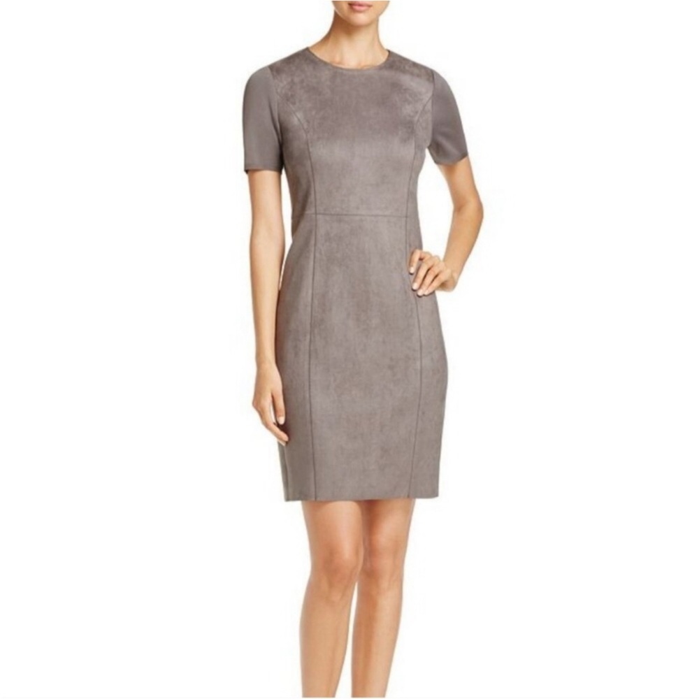 Elie Tahari Emily Faux Suede Short Sleeve Sheath Dress Gray